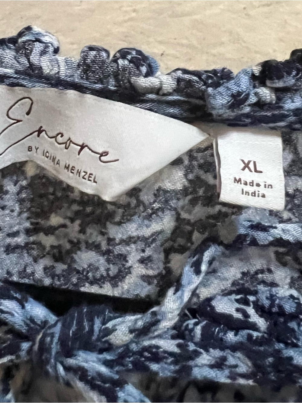 croft & barrow Navy and Light Blue Floral Peasant Blouse with Tie Neck - Picture 2 of 2